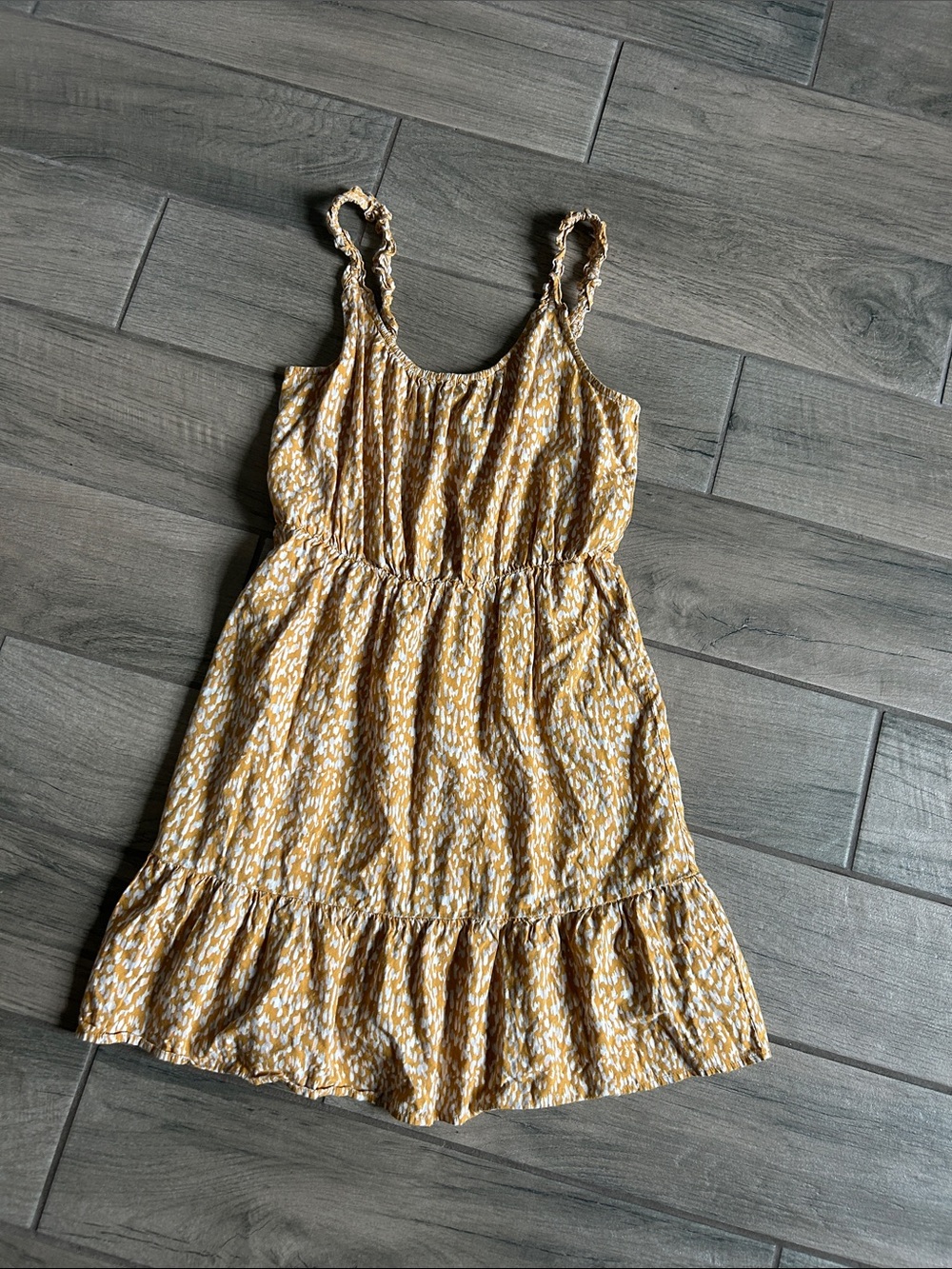 Banana Republic Mustard Yellow Printed Ruffle-Hem Mini Dress